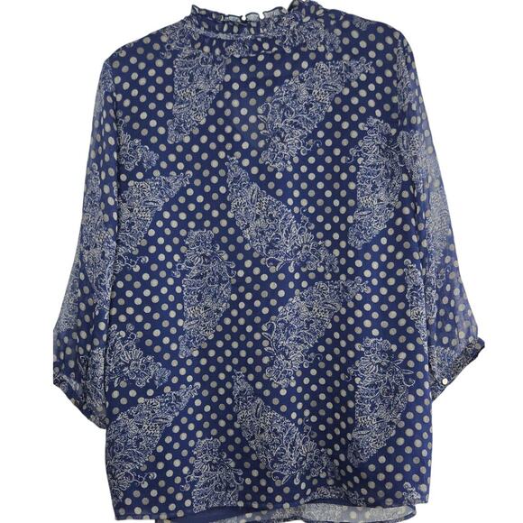Coldwater Creek Navy Blue‎ Sheer Polka Dot Blouse Size 16/XL - Picture 4 of 6